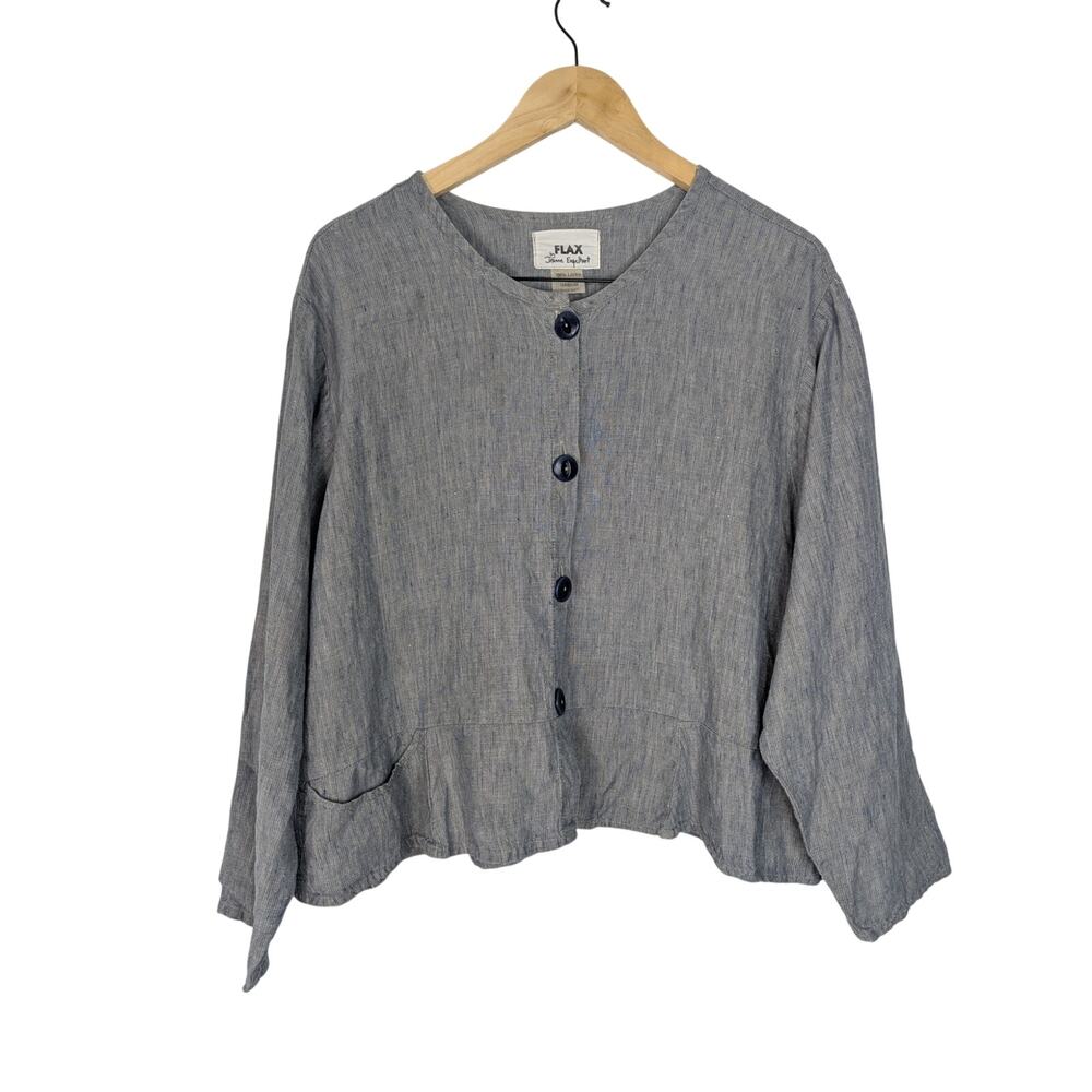 Flax Textured Linen Button Front Long Sleeve Top Lagenlook Minimalist